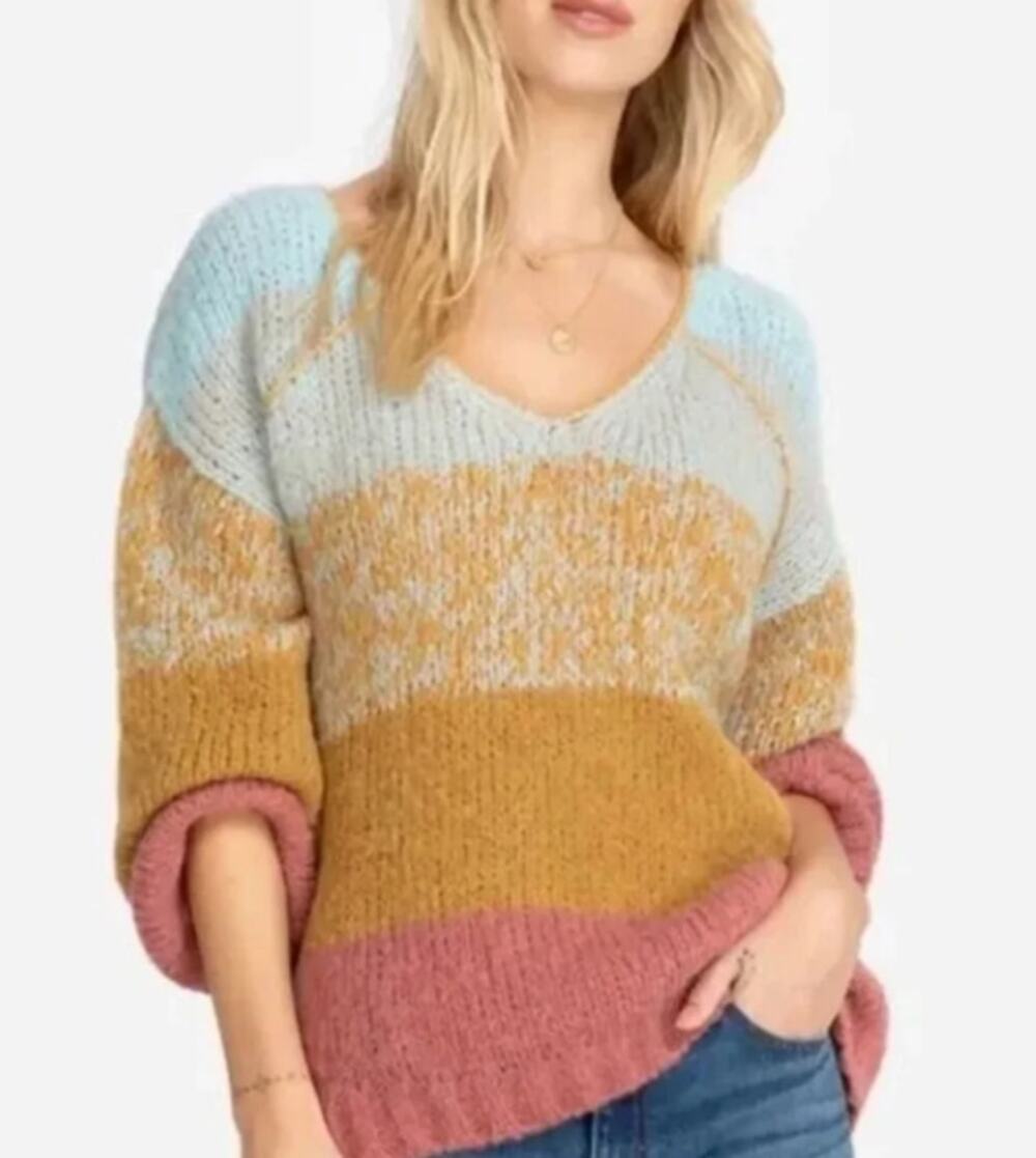 Johnny Was Desert Sunset Pullover Sweater Small V Neck Colorblock Knit Alpaca